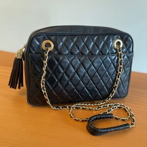 Black Leather Vintage 80s Quilted Purse